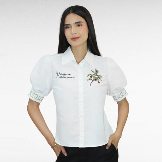 BLUSA MANGAS ABULLONADAS CON BORDADO