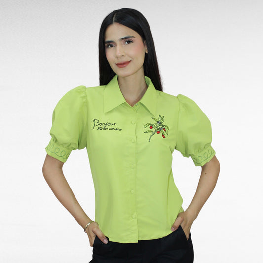 BLUSA MANGAS ABULLONADAS CON BORDADO